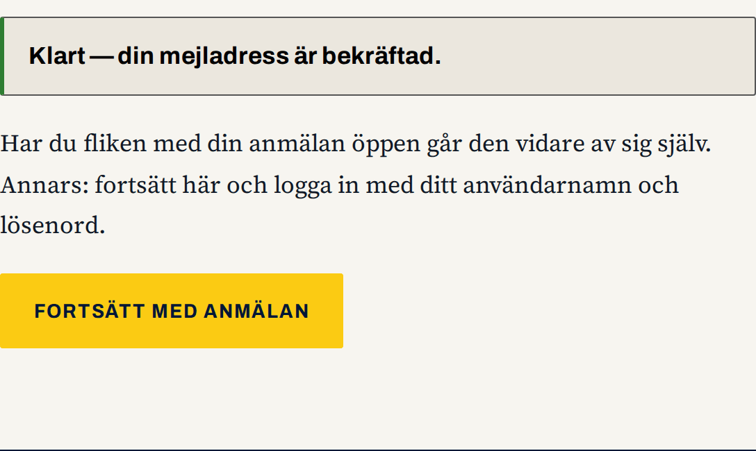 Skärmdump: Klicka på länken i mejlet